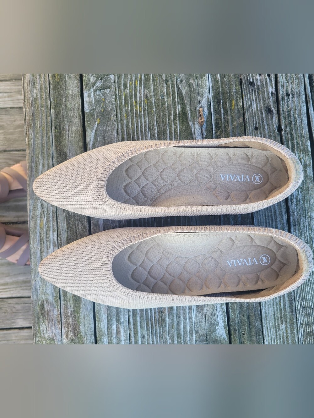 Vivaia Women's Pointed Knit Ballet Flats in Beige